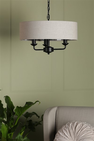 (image for) Laura Ashley Sorrento 3 Light Shadelier Matt Black and Natural With Shade